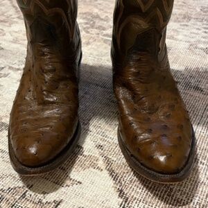 Nacona Full Quill Ostrich Cowboy Boots Men's 9D Brown Chestnut Cognac Nocona EC